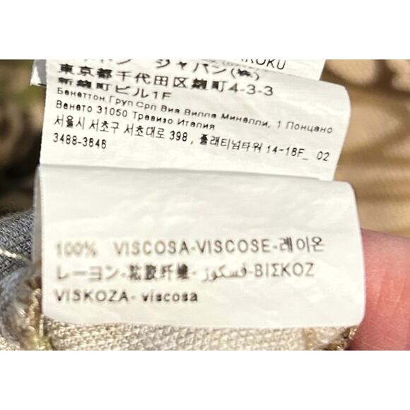 United Colors of Benetton Green Beige Leaf Print Wide Leg Ankle Pants - Picture 8 of 8